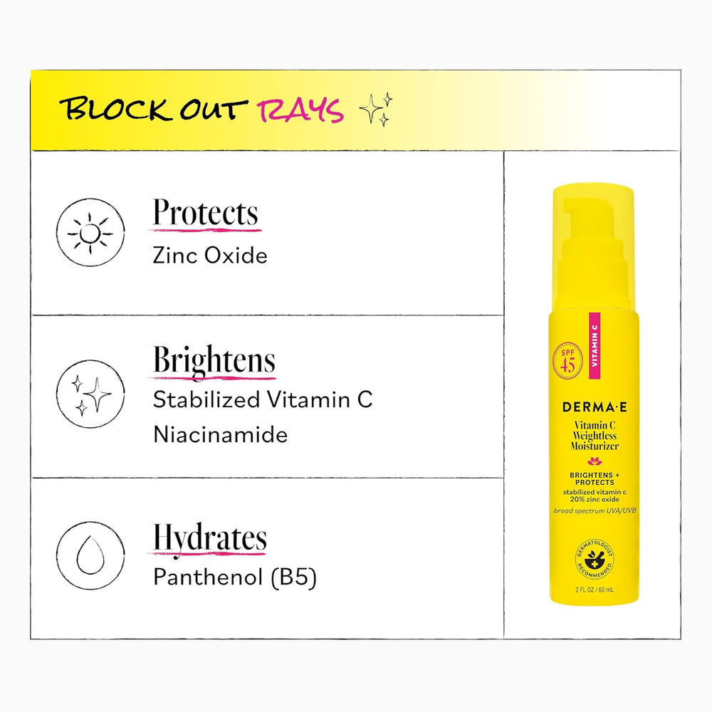 Lightweight DERMA E SPF 45 moisturizer for brightening and hydrating skin