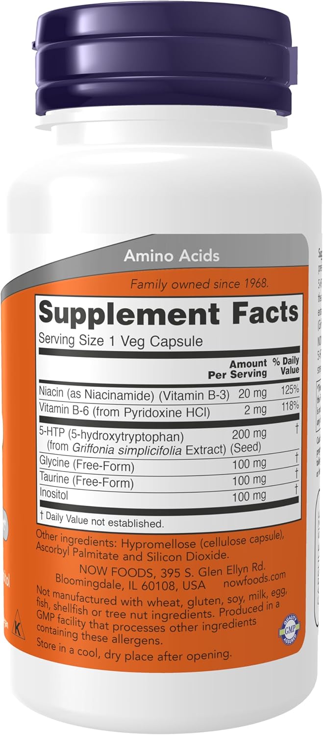 NOW 5-HTP 200 mg Double Strength Supplement – Griffonia Extract Capsules for Mood & Neurotransmitter Support, 60 Vegan Capsules