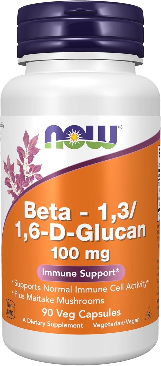 NOW Beta-1,3/1,6-D-Glucan 100 mg 90 veg capsules front bottle label