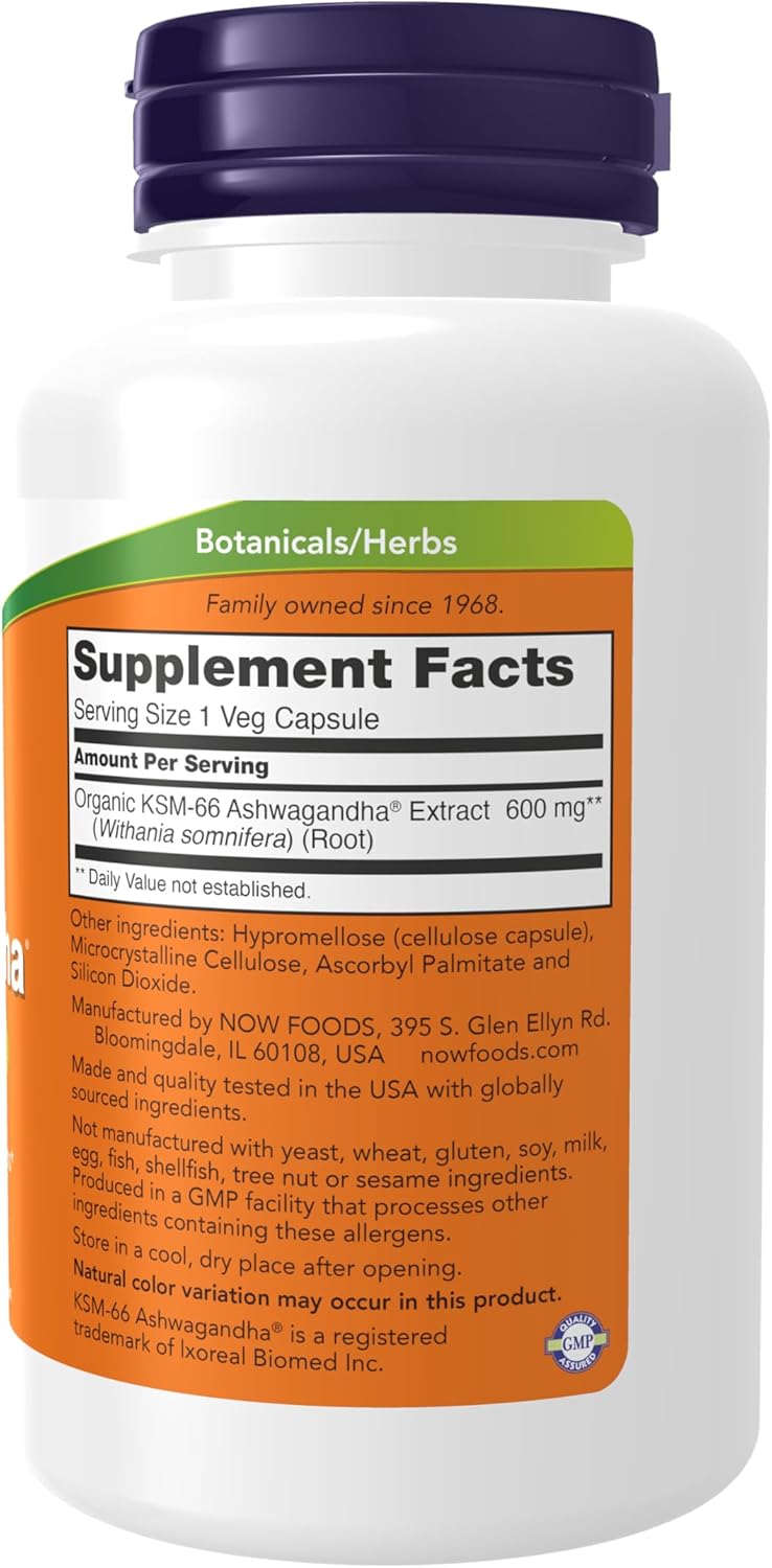 KSM-66 Ashwagandha supplement front label with Non-GMO vegan formula