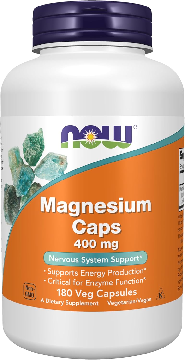 NOW Foods Magnesium 400 mg vegan capsules for enzyme function and energy support