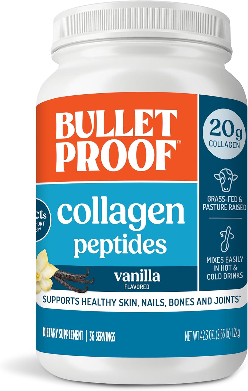 Bulletproof Vanilla Collagen Protein Powder for healthy skin, bone, and joint support