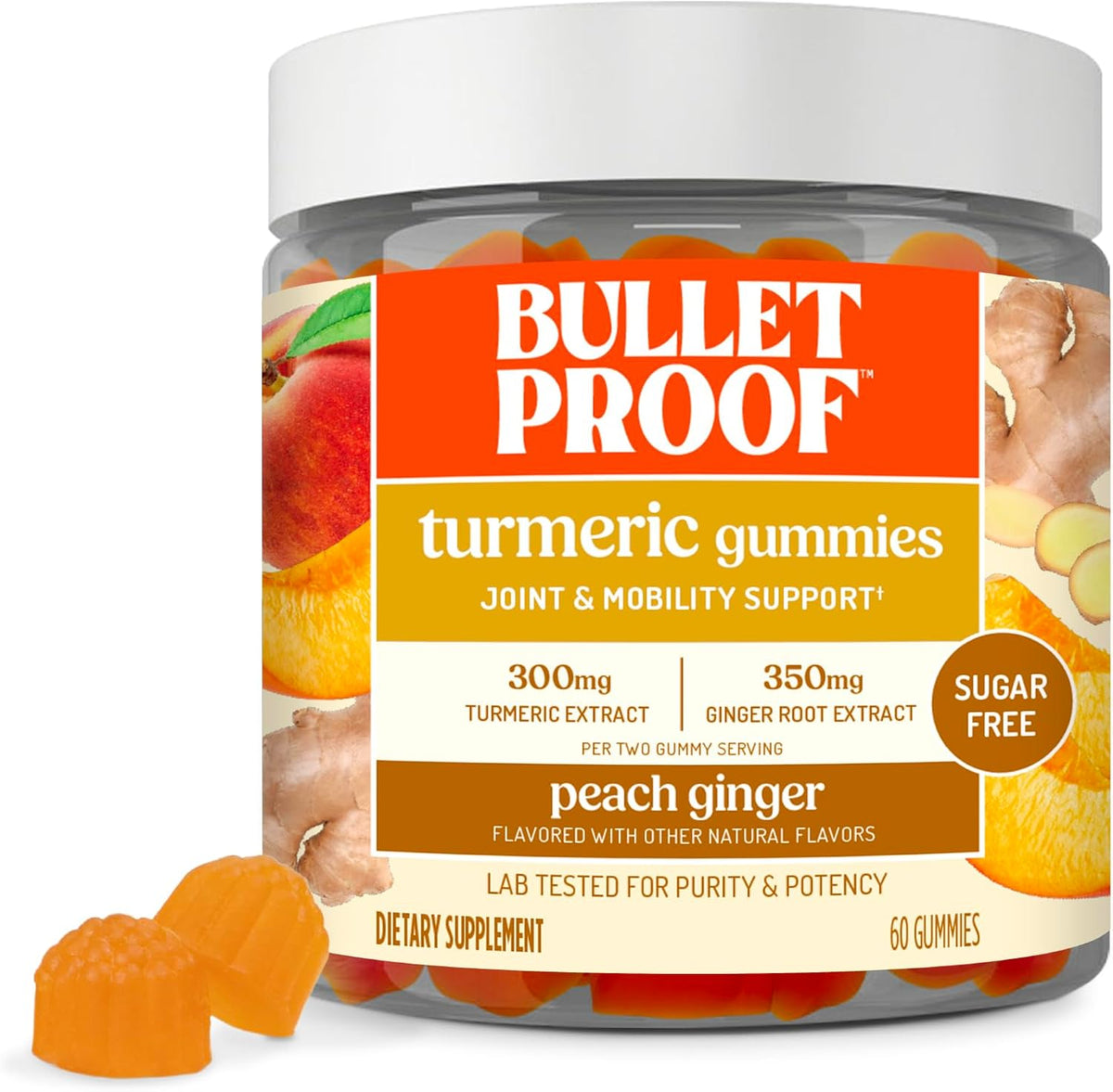Keto-friendly peach ginger turmeric gummies with improved flavor and texture