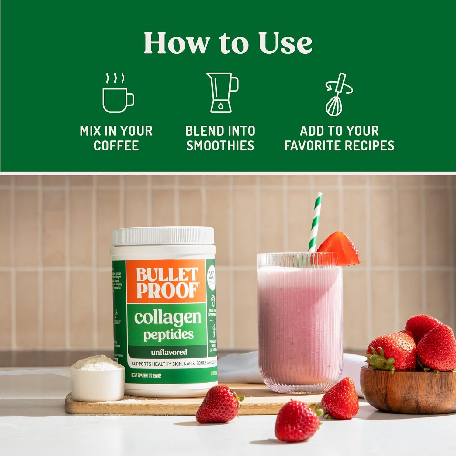 Grass-fed collagen peptides powder for skin, bone, and joint support by Bulletproof