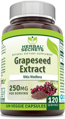 Herbal Secrets Grapeseed Extract 250mg – Non-GMO Antioxidant Support Supplement for Daily Wellness, Gluten-Free, Made in USA – 120 Veggie Capsules