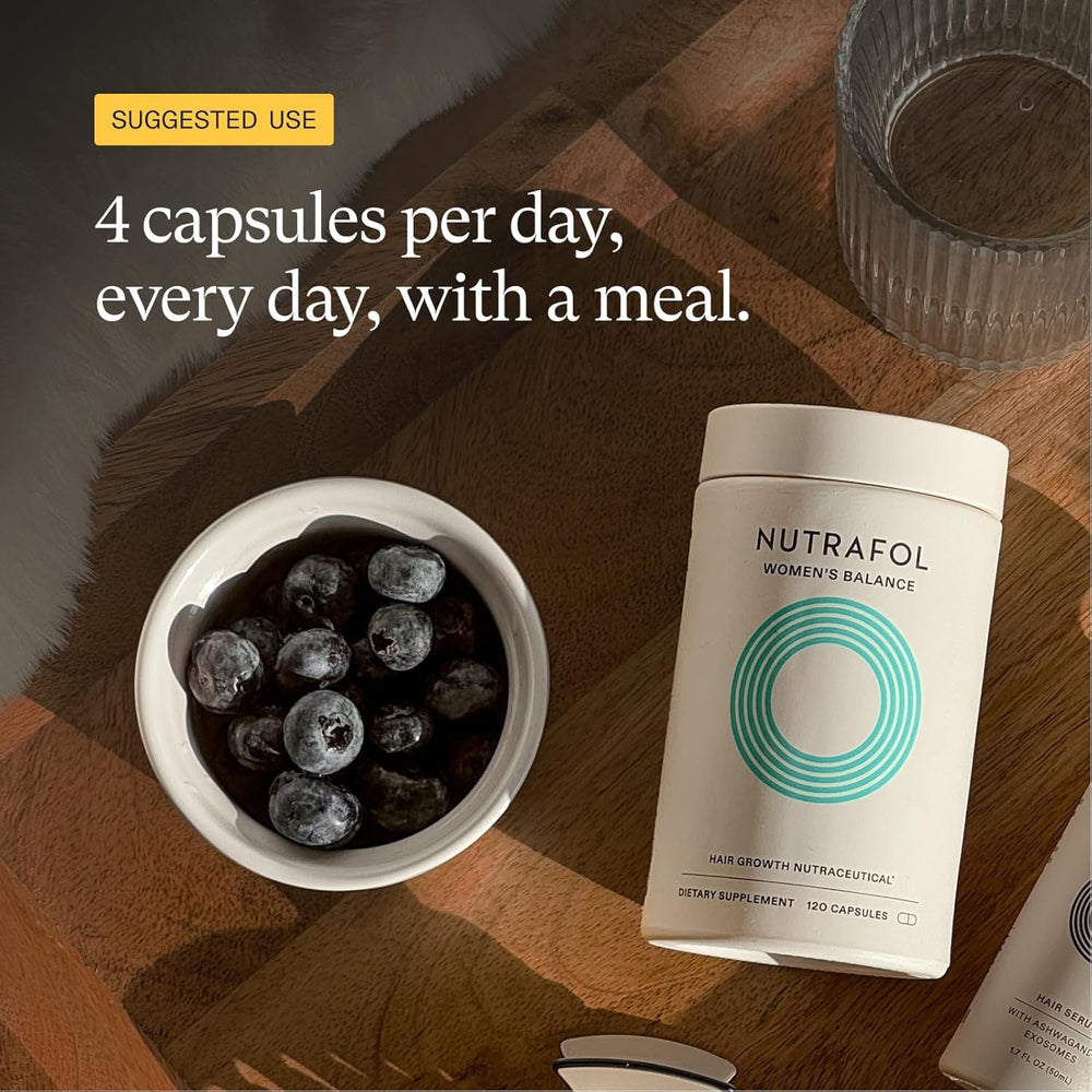 Drug-free Nutrafol Women’s Balance formula for healthy hair and scalp wellness