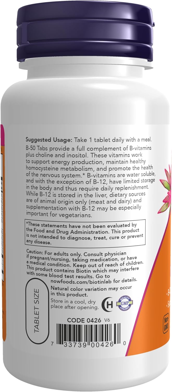 NOW Foods Vitamin B-50 Complex tablets for energy and nervous system support