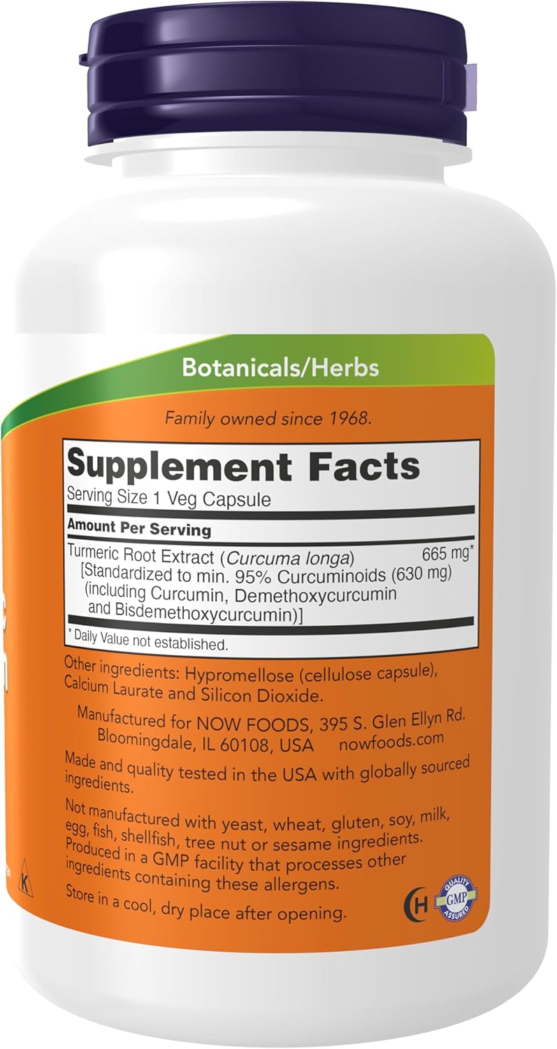 NOW Turmeric Curcumin 665 mg 120 veg capsules front label