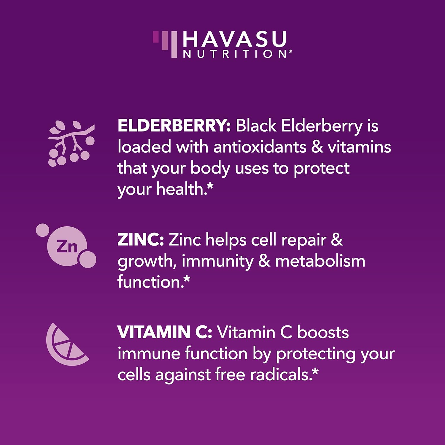 Havasu Nutrition elderberry supplement gummies with natural berry flavor and immune nutrients