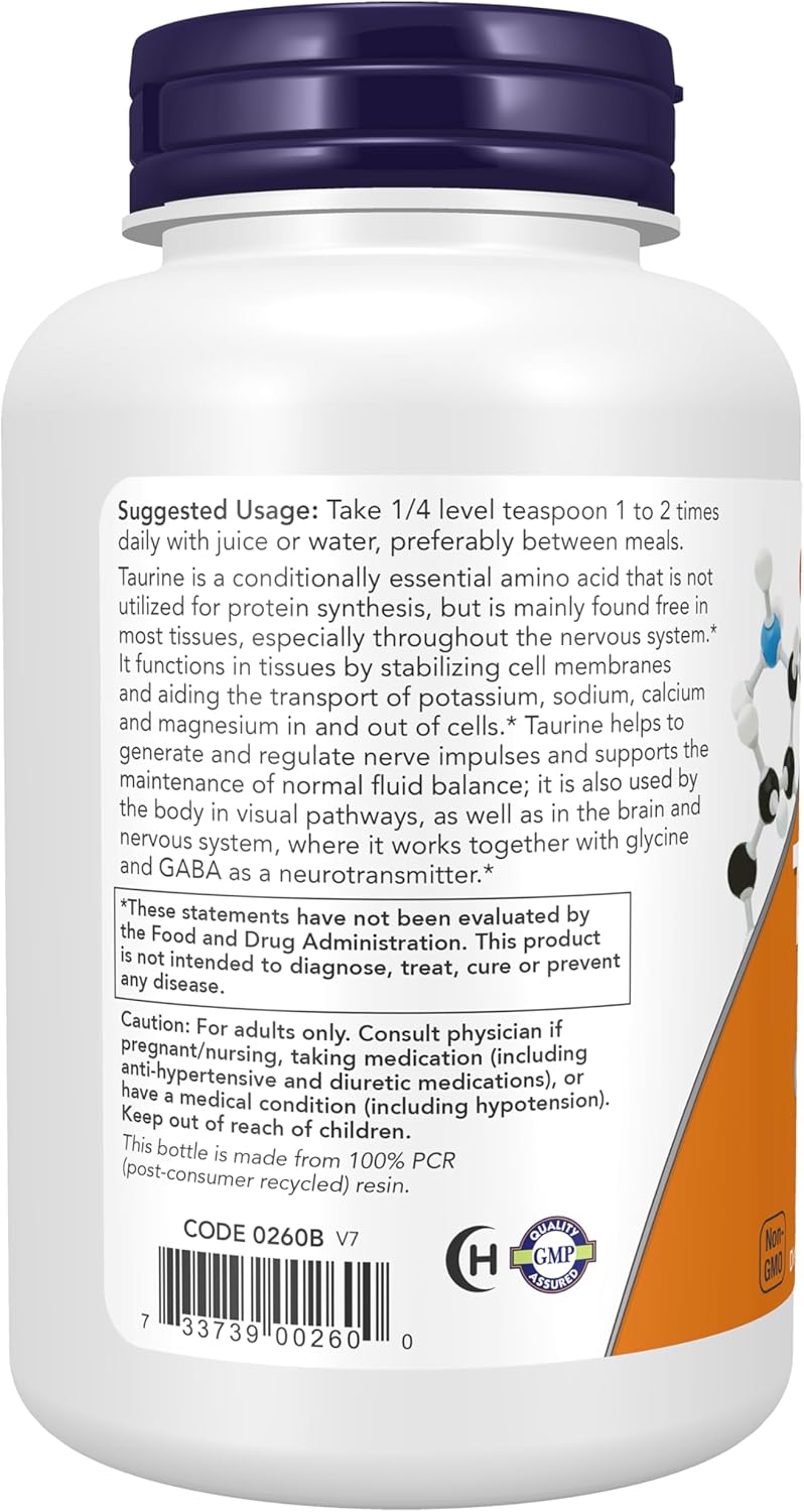 NOW Foods Taurine Pure Powder 8 oz free-form amino acid supplement