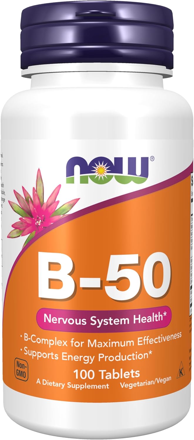 Supplement facts label for NOW Foods Vitamin B-50 Complex tablets