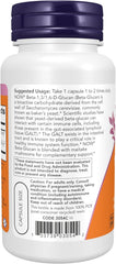 NOW Beta-1,3/1,6-D-Glucan supplement facts label showing 100 mg beta-glucan
