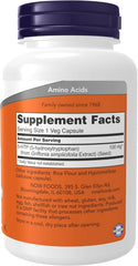 NOW 5-HTP 100 mg 120 Veg Capsules bottle for mood and neurotransmitter support.