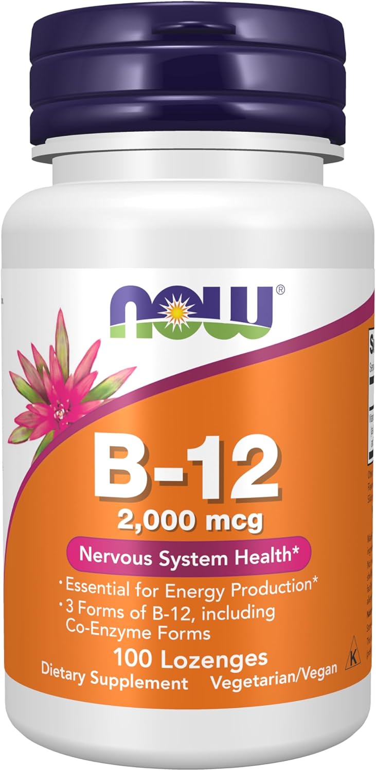 Supplement facts label for NOW Foods B-12 2,000 mcg lozenges
