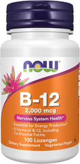 Supplement facts label for NOW Foods B-12 2,000 mcg lozenges