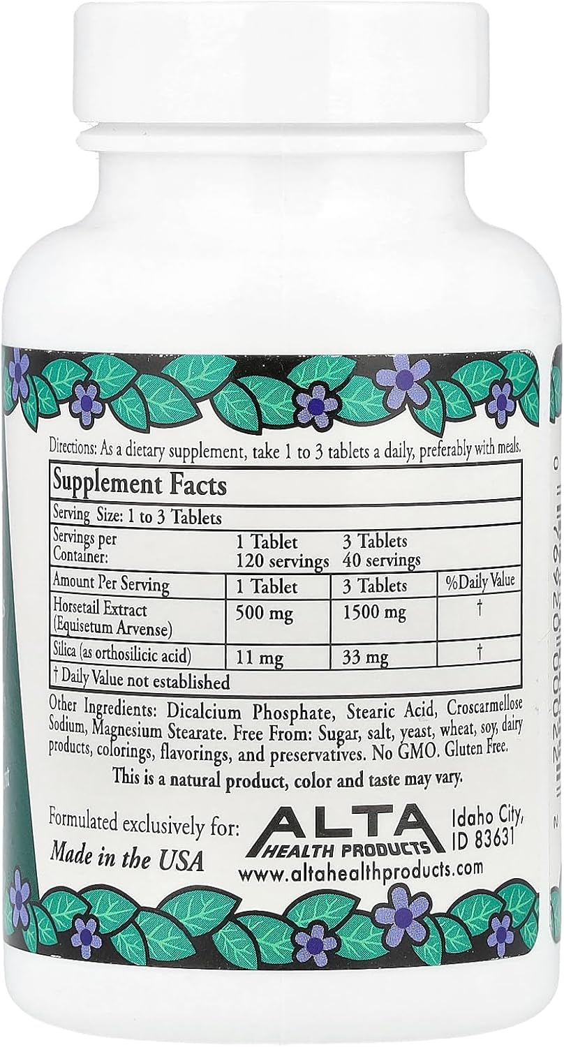Alta Herbal Silica supplement facts with horsetail extract and silica amounts