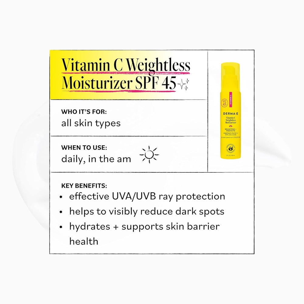 Hydrating DERMA E face moisturizer SPF 45 for uneven skin tone and dryness