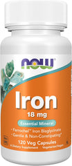 NOW Foods Iron 18 mg vegan capsules for immune health and oxygen transport support