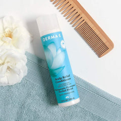 "Back view of Derma E Scalp Relief Conditioner – ingredients and usage instructions visible"

