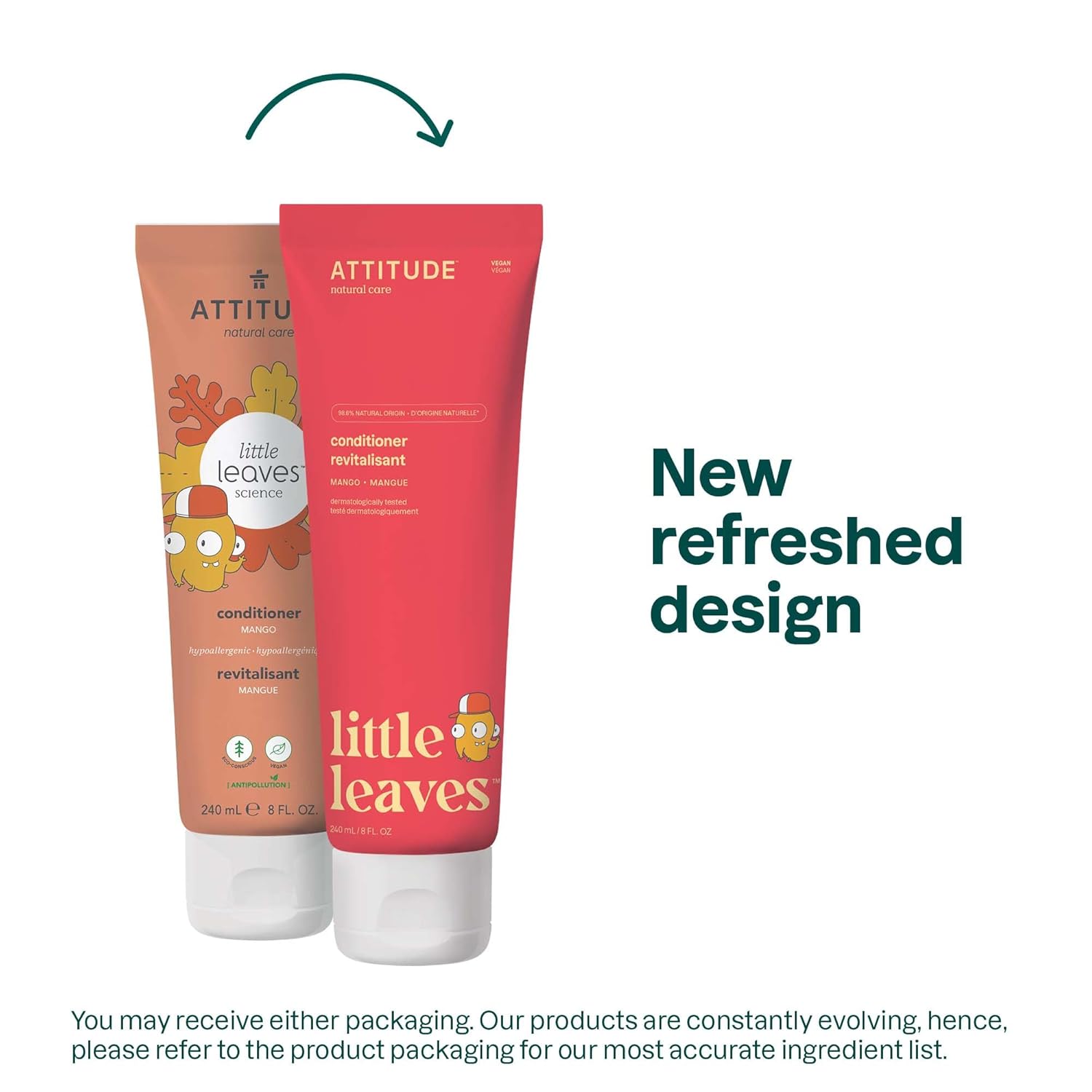 ATTITUDE Mango Kids Conditioner label with hypoallergenic and cruelty-free claims