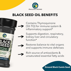 Amazing Herbs Black Seed supplement facts with 1 tsp serving size