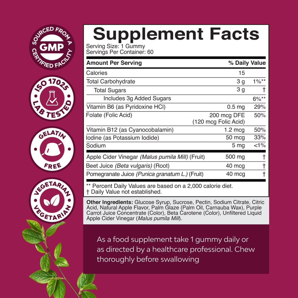 Nature’s Craft Apple Cider Vinegar Gummies supplement facts with 500 mg ACV