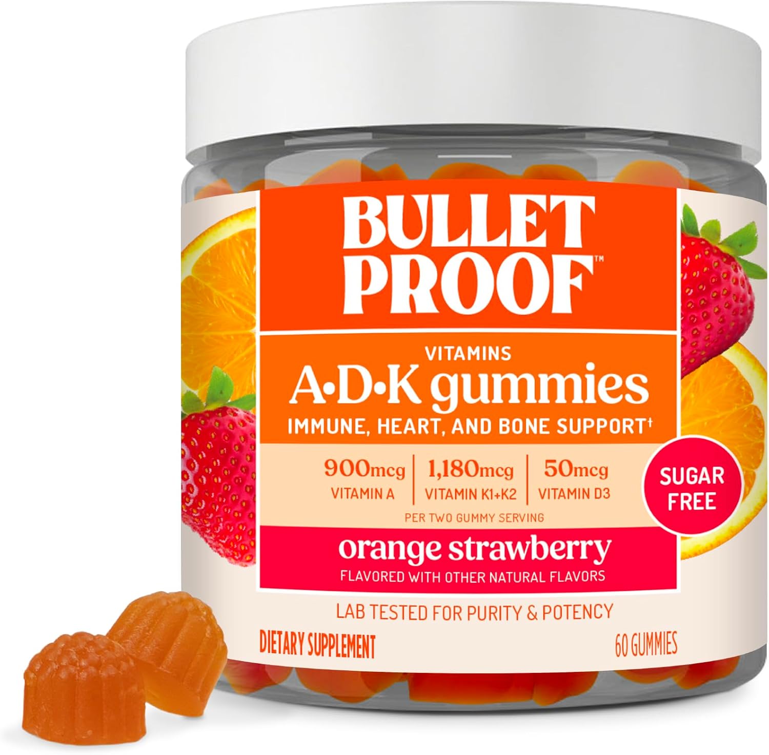Bulletproof orange strawberry A+D+K gummies with improved formula and texture