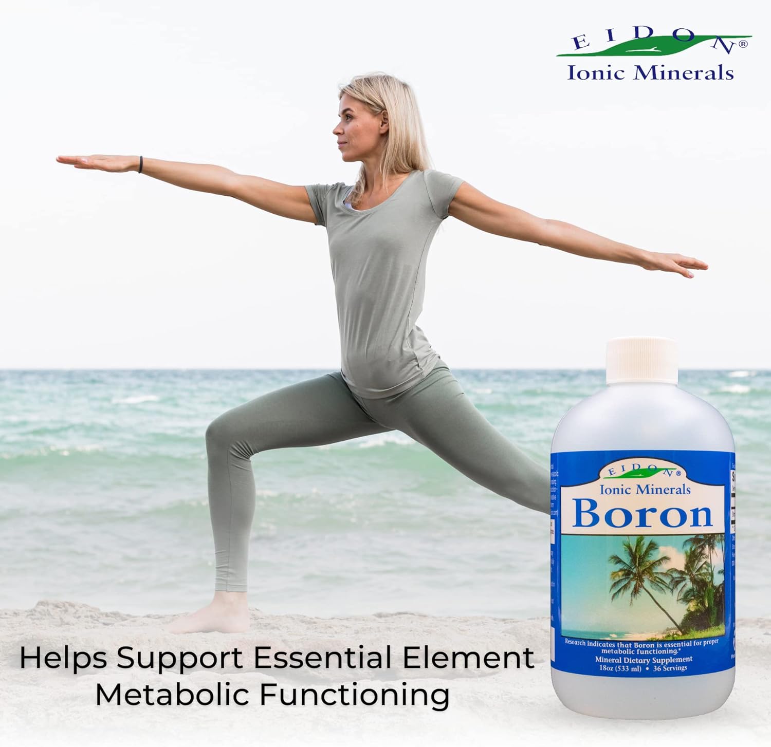 Eidon Ionic Minerals Boron liquid supplement with vegan and gluten free claims
