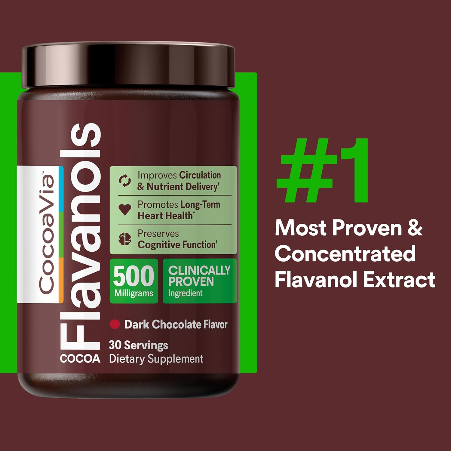 CocoaVia heart health drink mix with cocoa extract and dark chocolate flavor