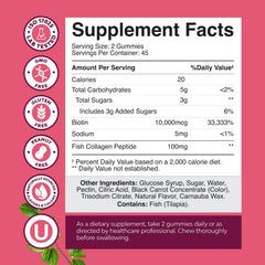 Nature’s Craft Collagen Biotin Gummies supplement facts with 10,000 mcg biotin
