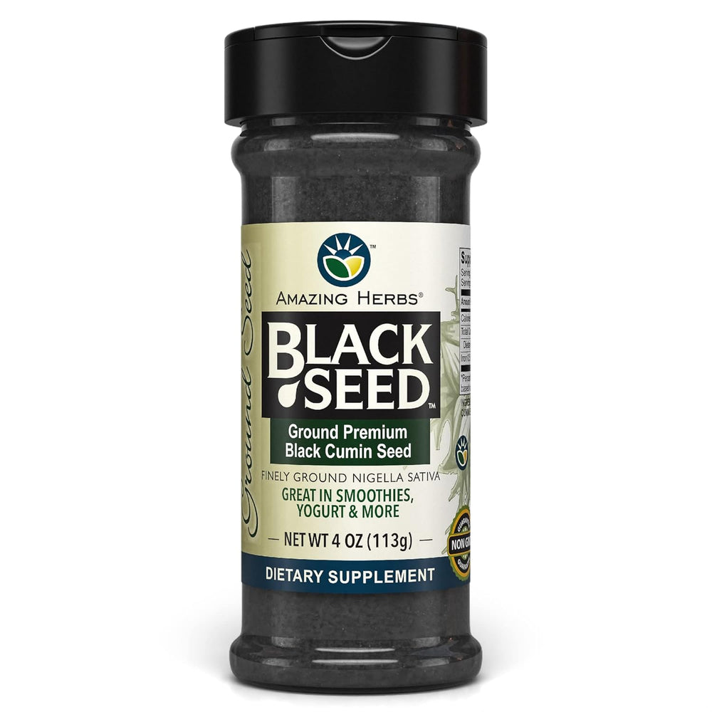 Amazing Herbs Black Seed Ground Premium Black Cumin Seed 4 oz bottle