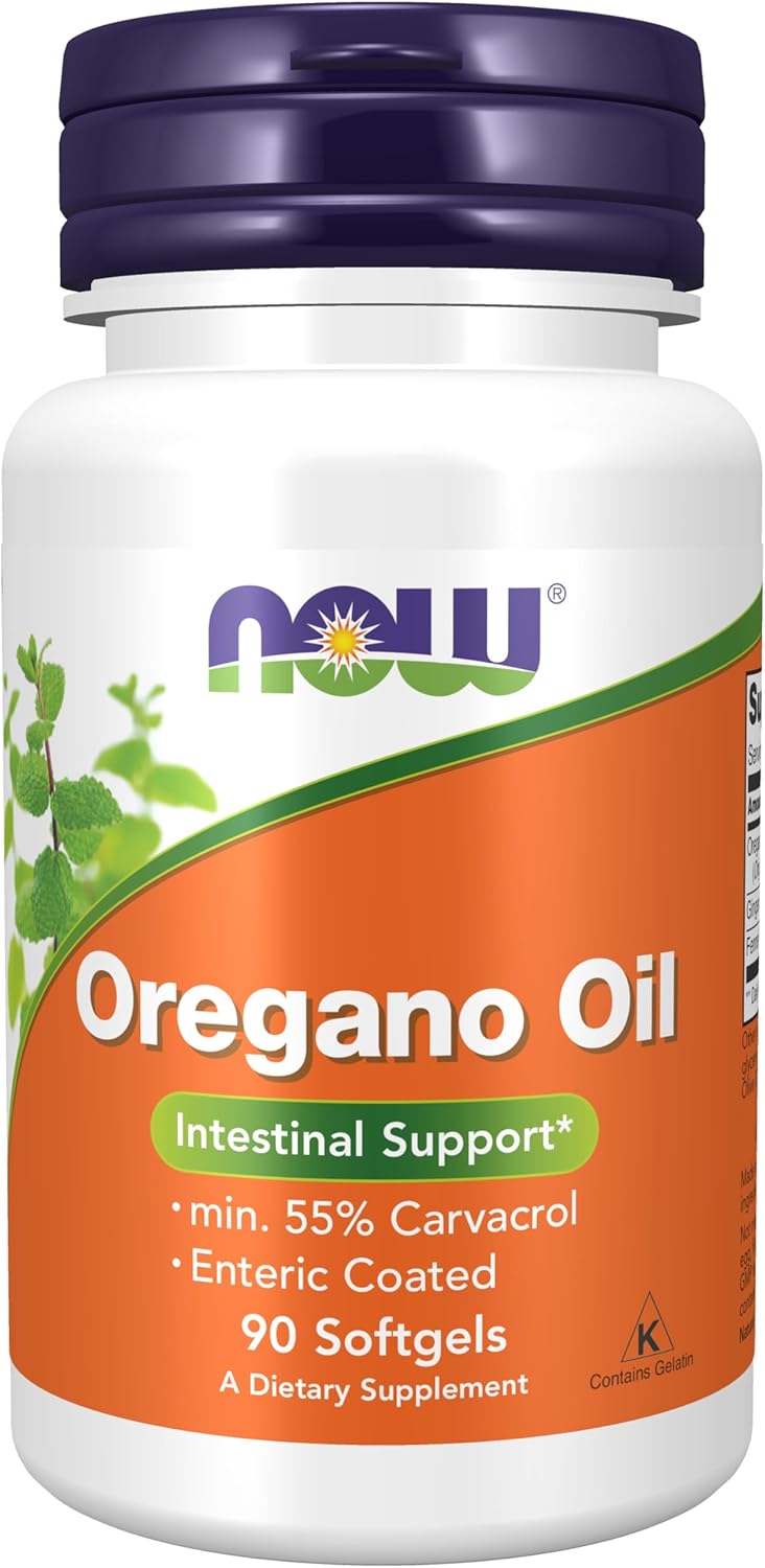 NOW Oregano Oil Intestinal Support 90 softgels front label