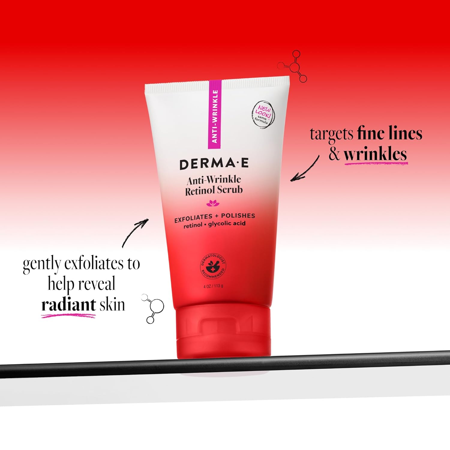 DERMA E Anti-Wrinkle Scrub 4 oz skincare treatment with glycolic acid formula