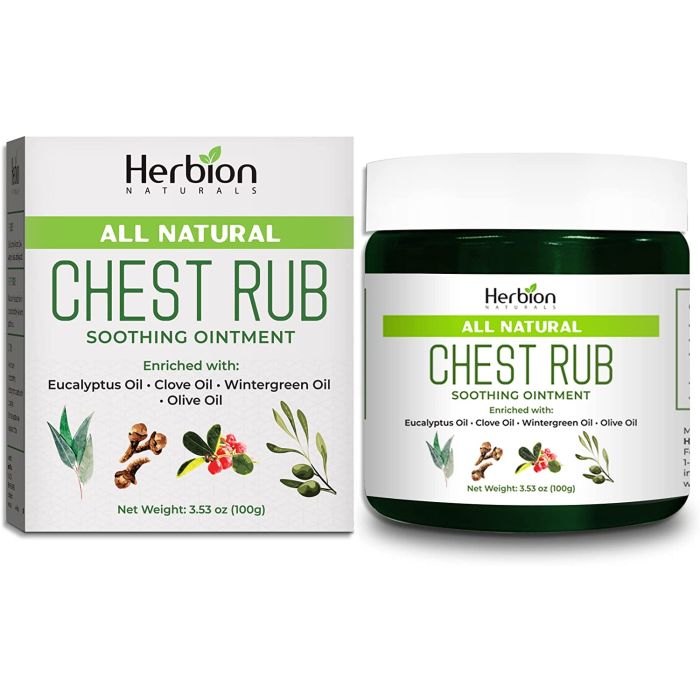 Close-up of Herbion Naturals Chest Rub ointment with eucalyptus and clove oils