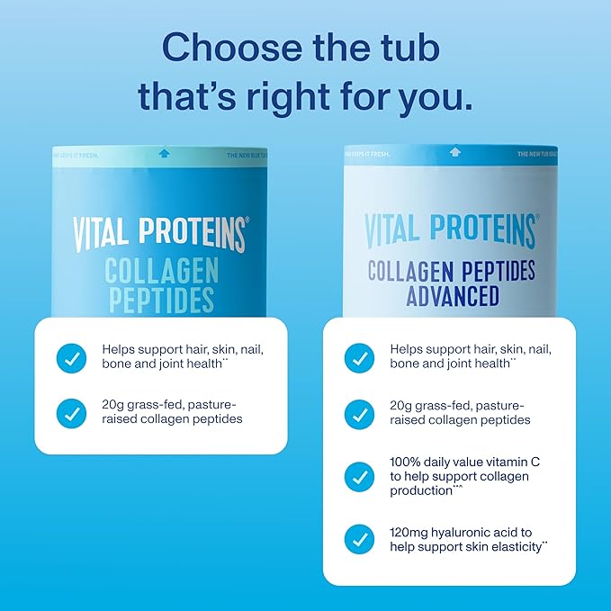 Vital Proteins collagen peptides powder with hyaluronic acid and vitamin C for skin hair nails and joints