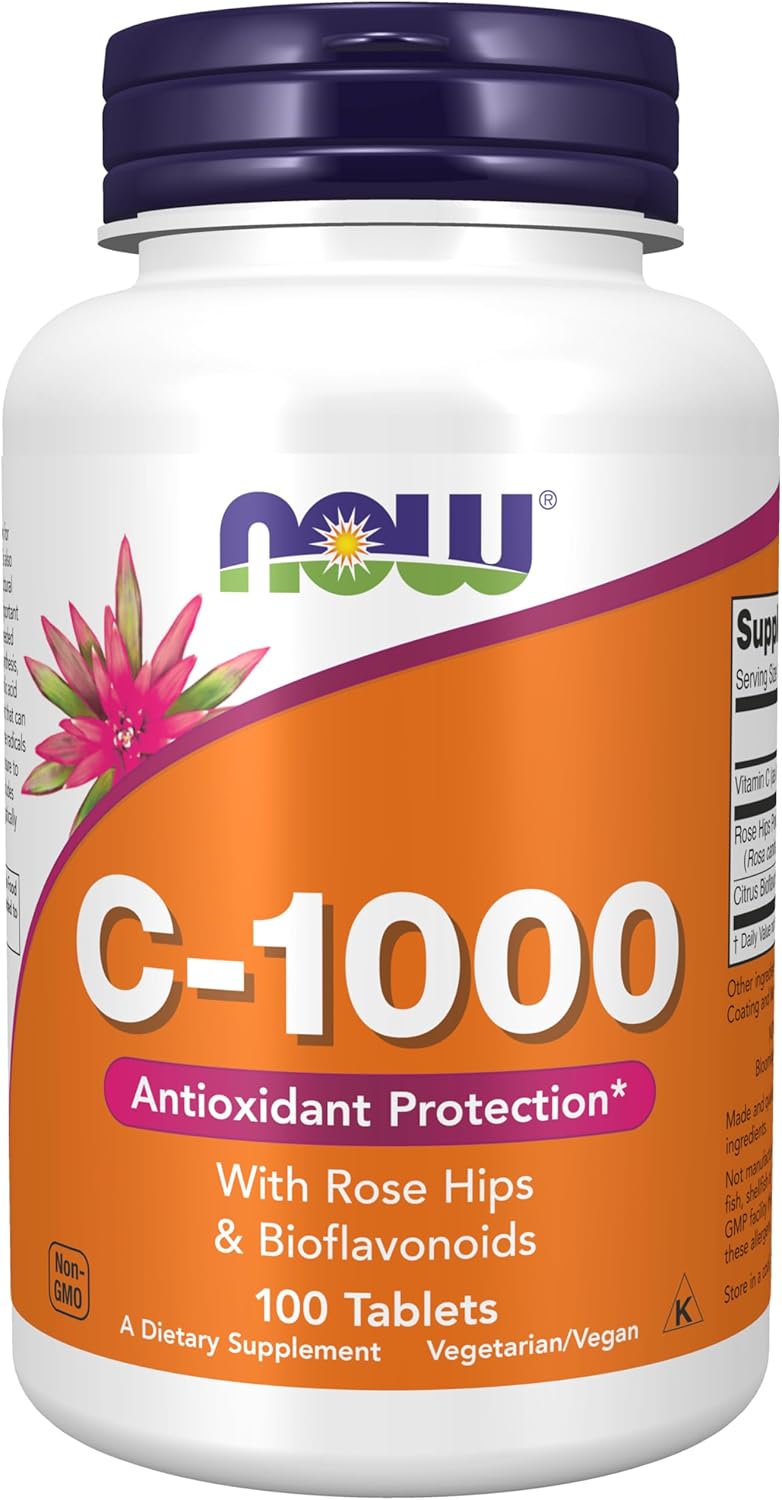 NOW Foods Vitamin C 1000 mg tablets bottle for collagen and daily wellness support
