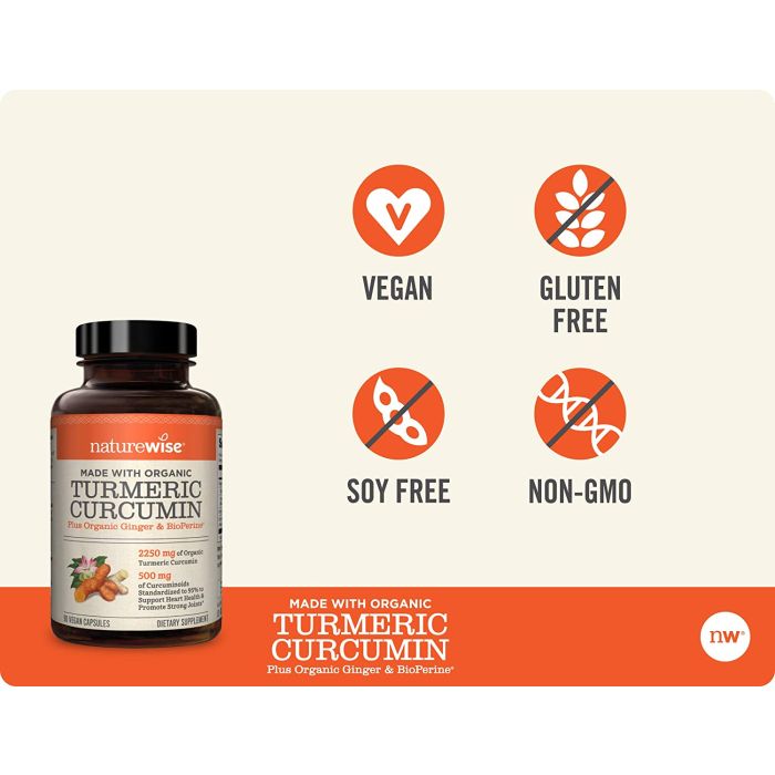 NatureWise Curcumin Turmeric 2250mg BioPerine Organic Ginger 90 Caps