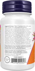NOW Vitamin B-12 5000 mcg with folic acid bottle, 60 lozenges for nervous system support