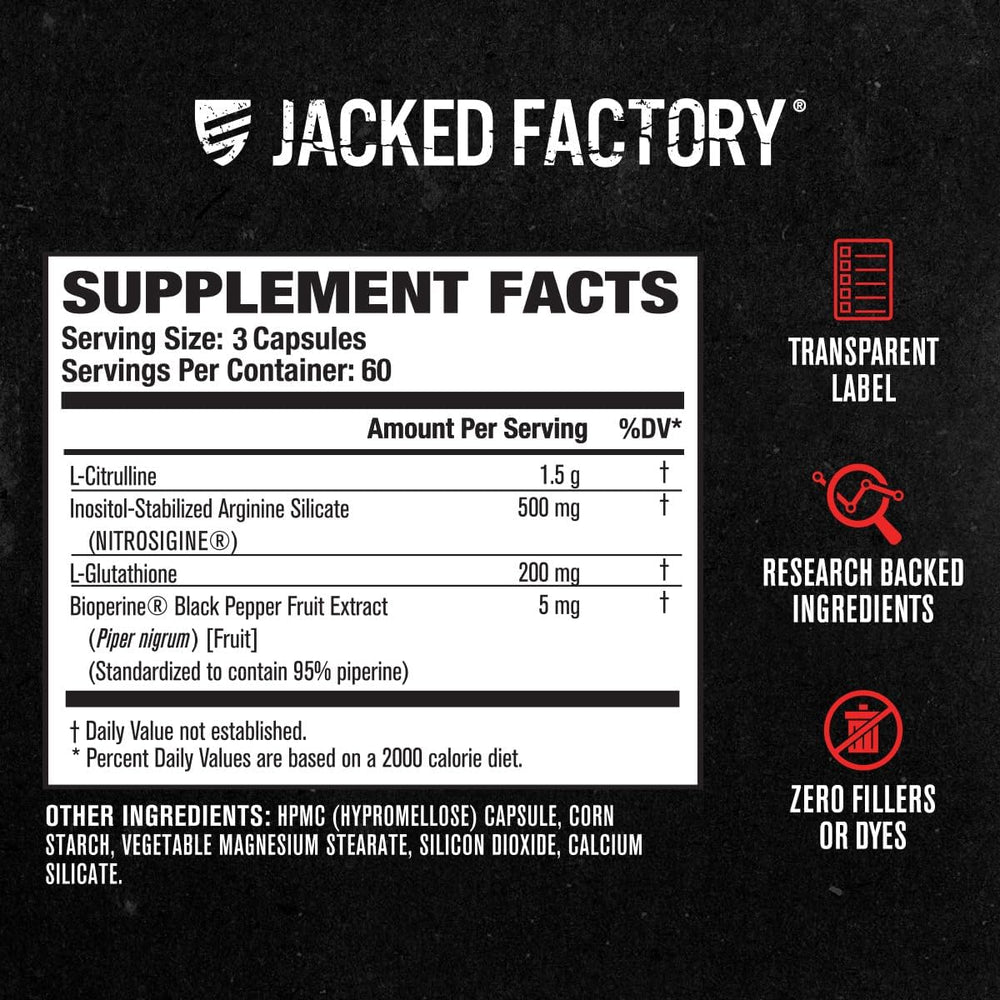 Jacked Factory Nitric Oxide N.O. XT back label with workout directions