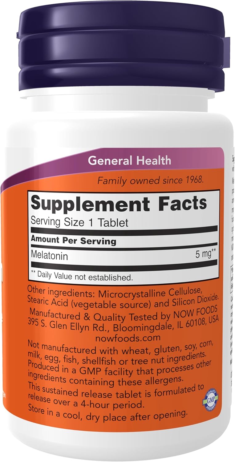 Melatonin 5 mg sustained release sleep support supplement front label