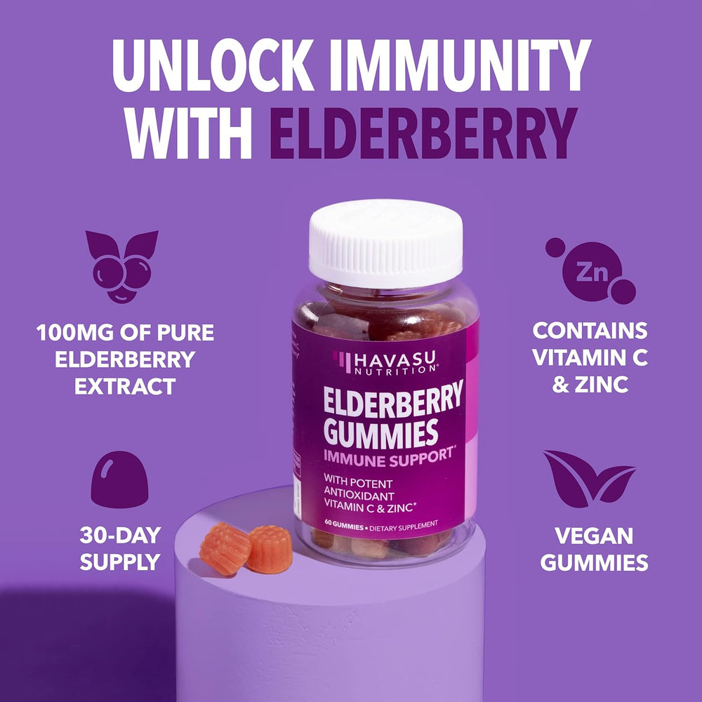 Sambucus elderberry extract gummies with zinc and vitamin C for adult immune defense
