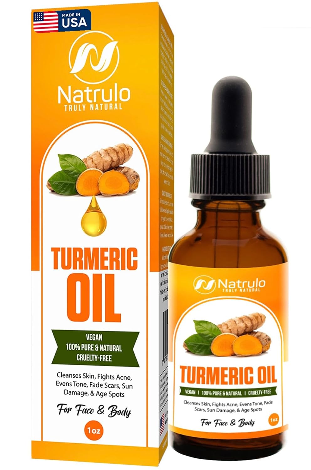 Natrulo turmeric oil for face and body with natural vegan skin brightening formula