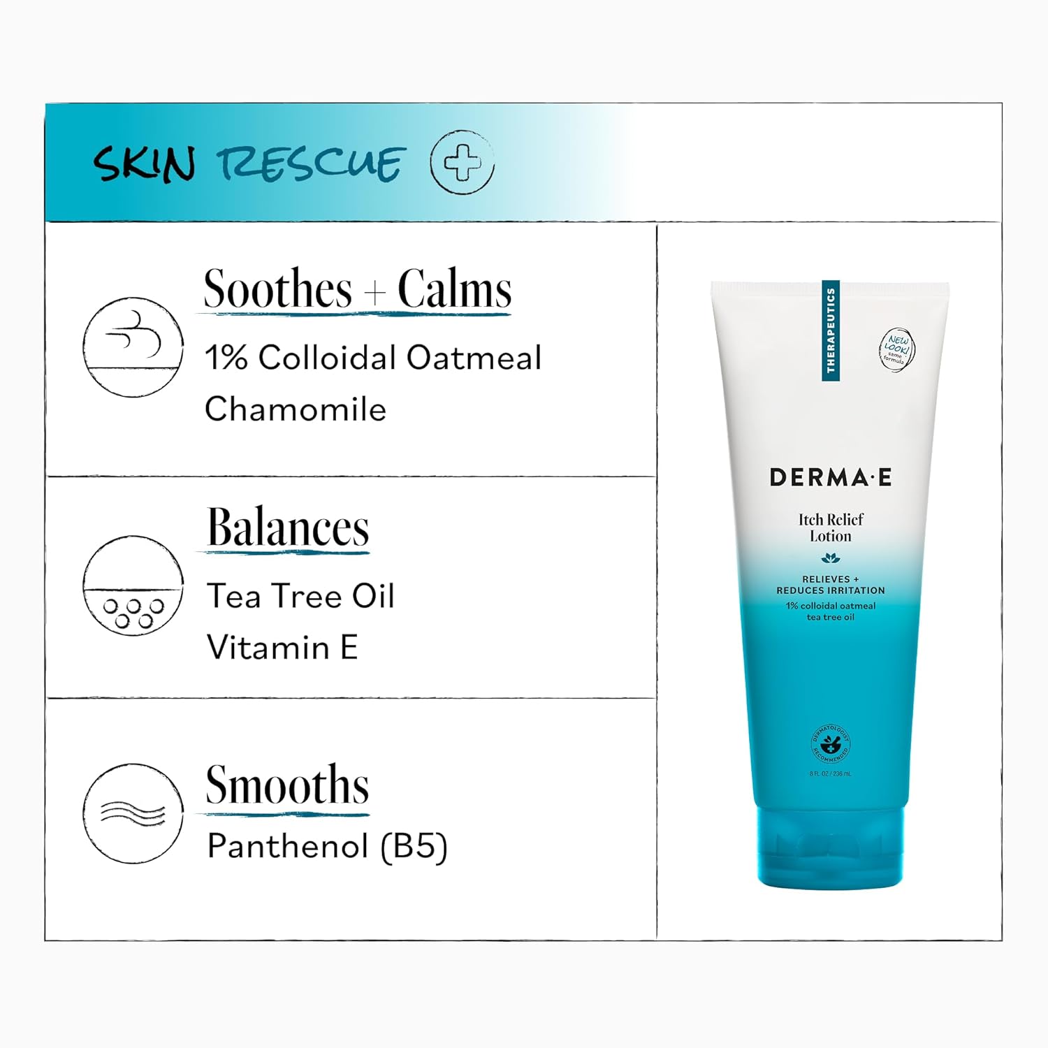 DERMA E soothing anti-itch lotion bottle with lightweight moisturizing formula