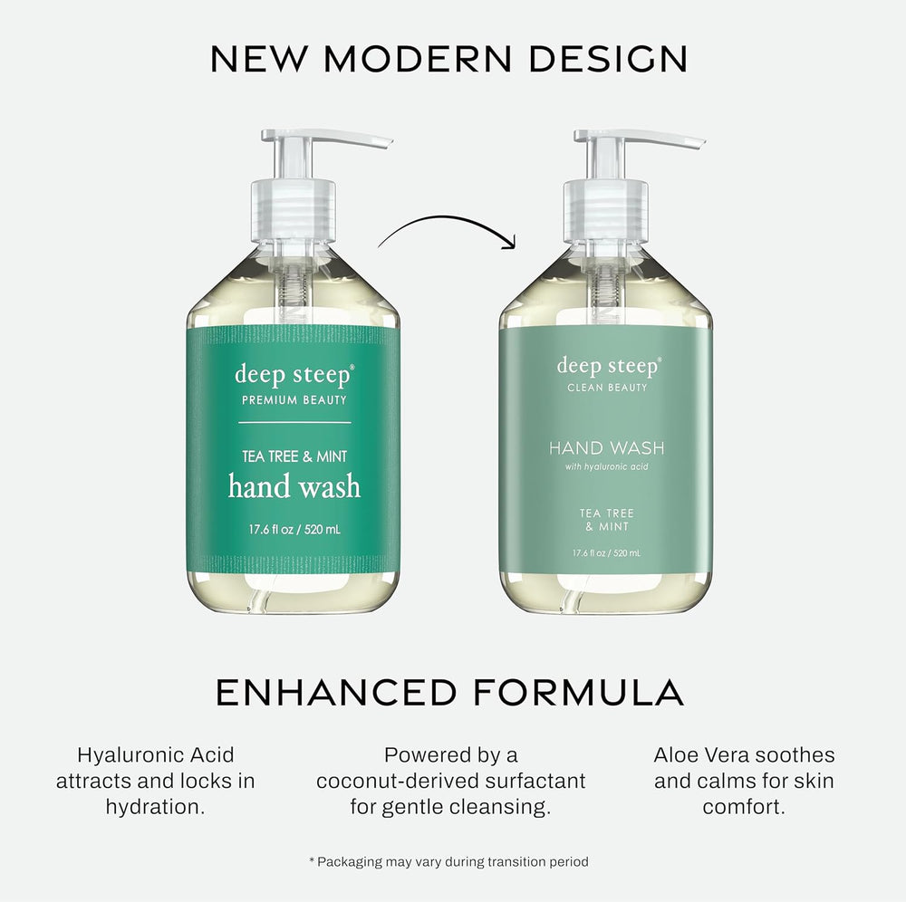 Vegan Deep Steep hand soap with tea tree oil and mint for refreshing daily cleansing