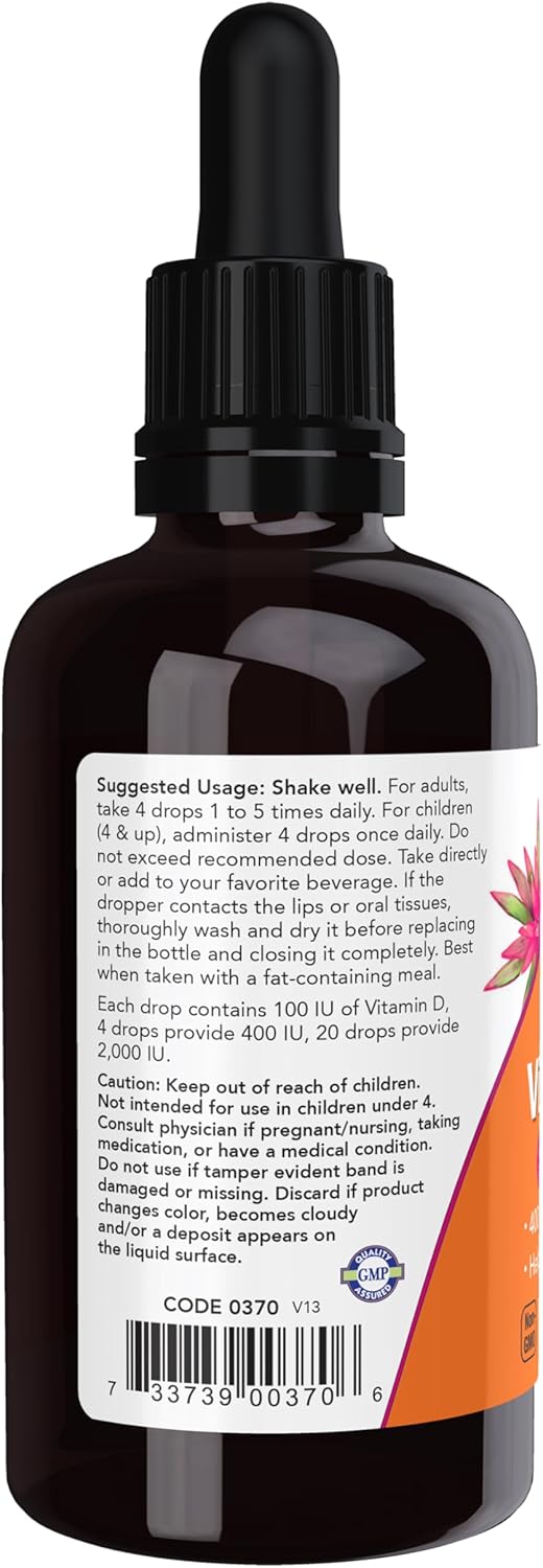 NOW Foods Liquid Vitamin D3 Drops 2 fl oz for strong bones and immune support