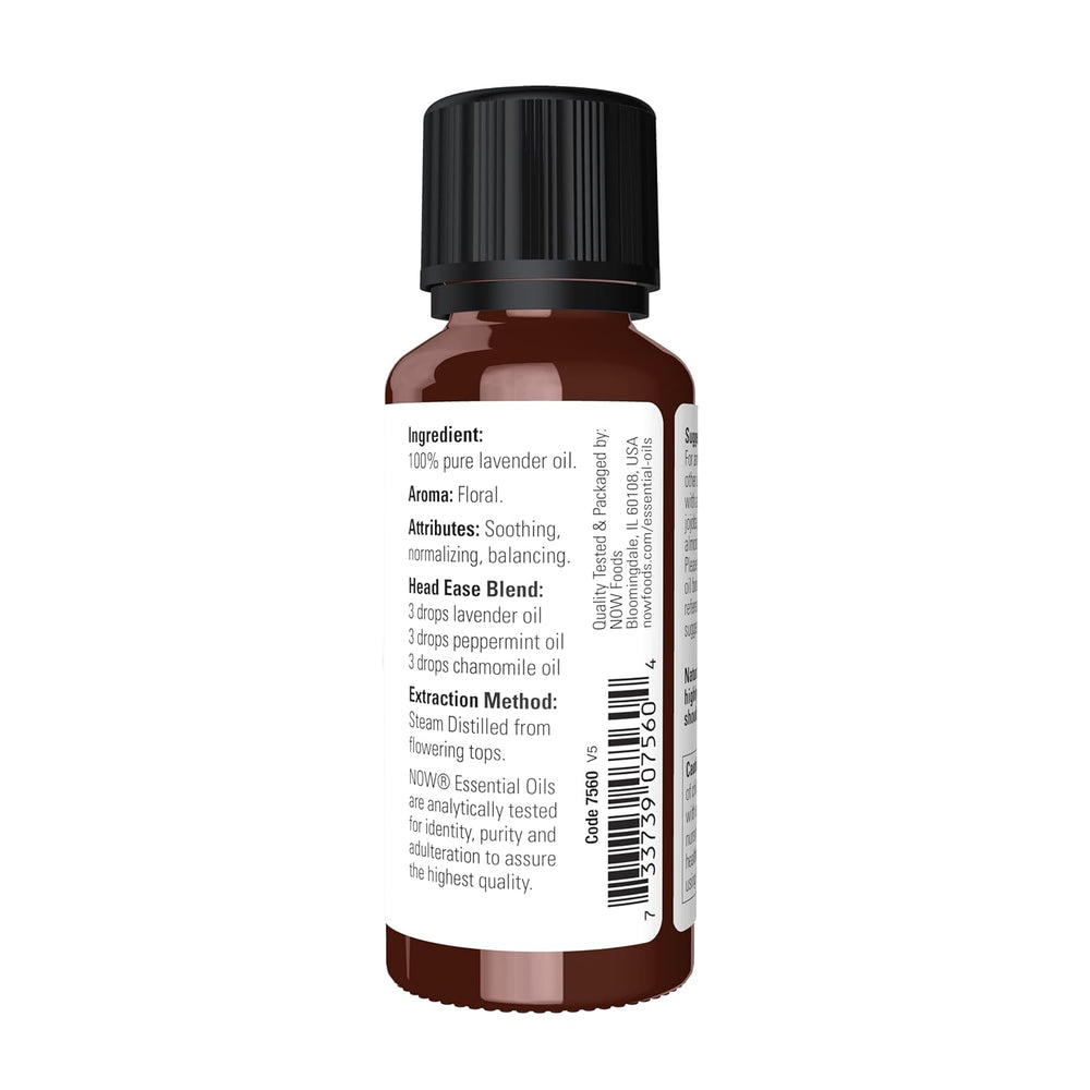 Lavender oil side label showing floral aroma and soothing attributes