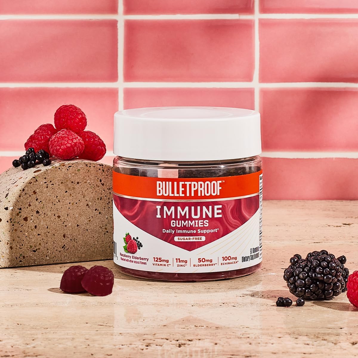 Sugar-free elderberry immune support gummies with raspberry flavor by Bulletproof