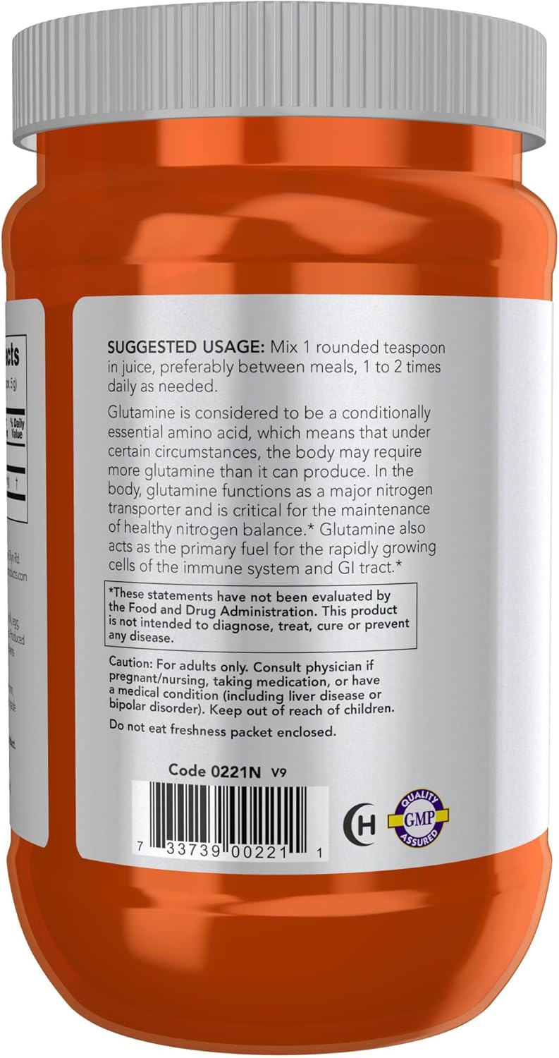 NOW Sports L-Glutamine powder for workout recovery and nitrogen support
