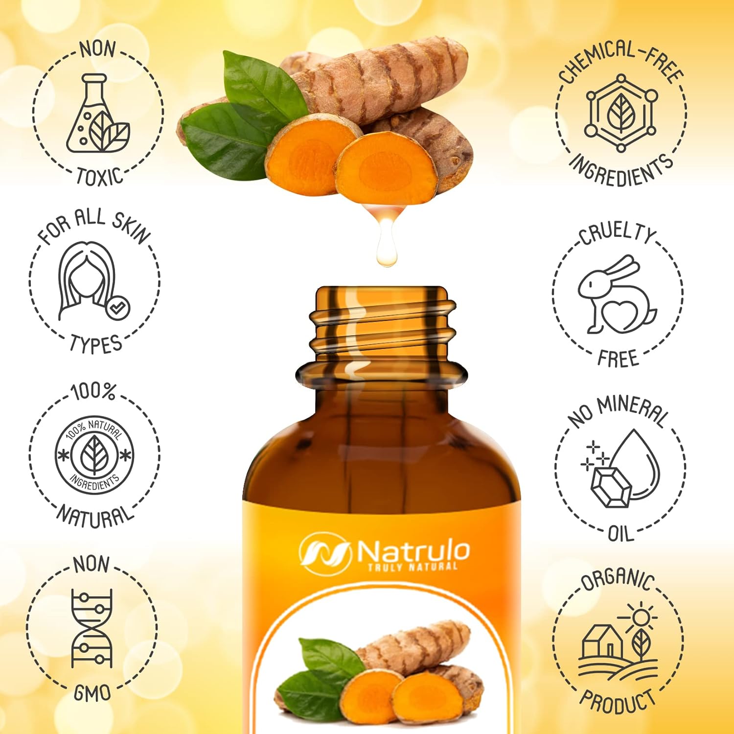 Natural turmeric oil for refined pores brightened skin and daily facial care
