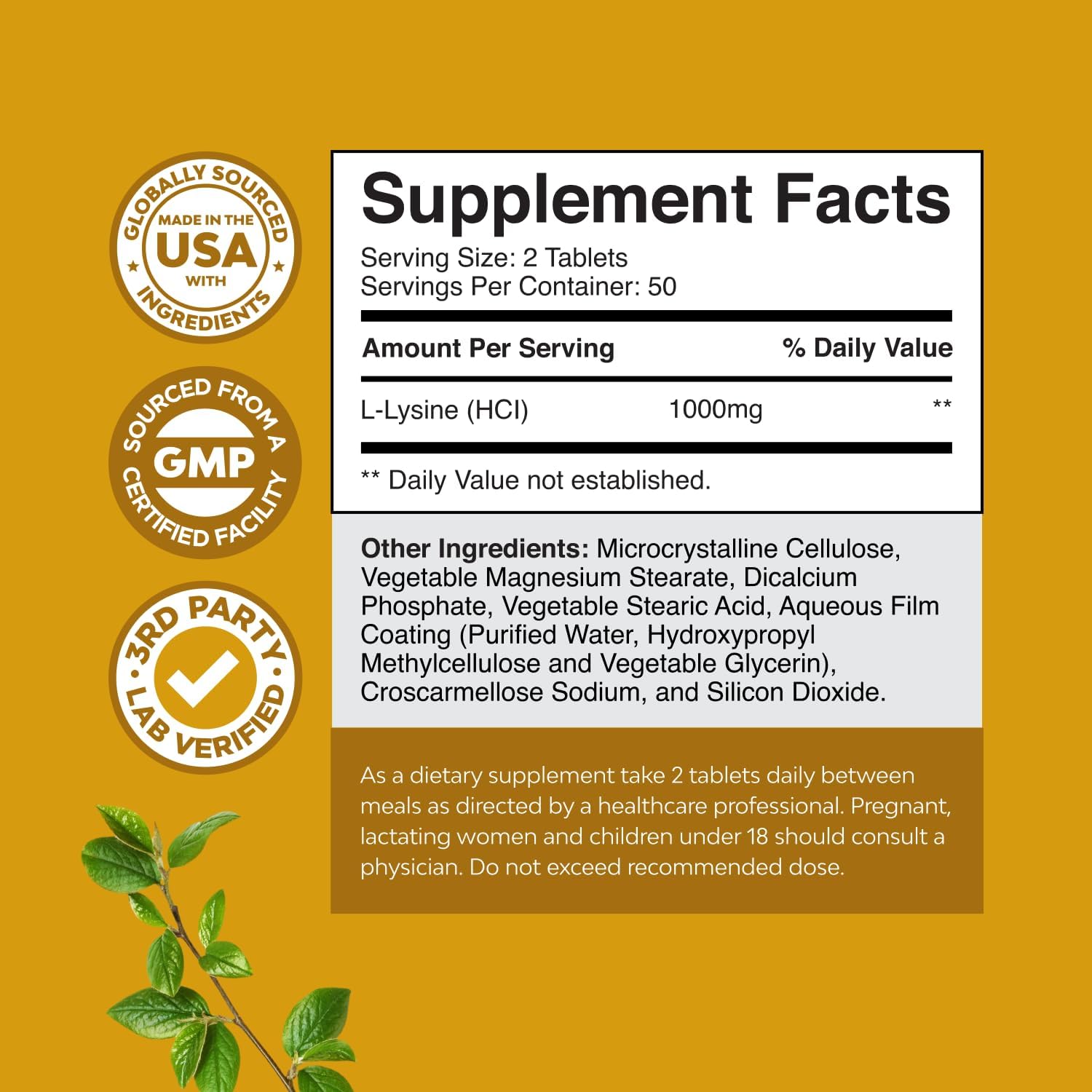 High Strength L-Lysine Supplement for Eye Health Lip Care Collagen Synthesis